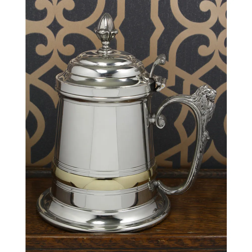 1 Pint* Extra Heavy Pewter Beer Mug Tankard with Intricate Lion Handle & Lid