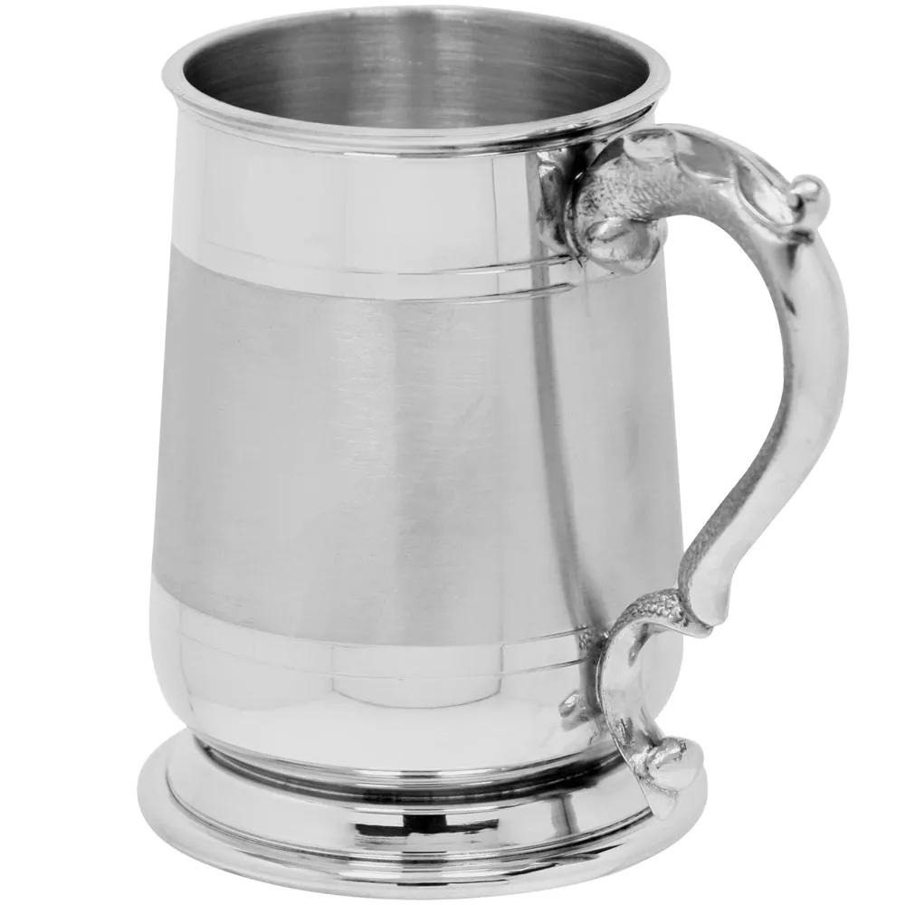 1 Pint* Pewter Beer Mug Tankard With Ornate Handle and Satin Band