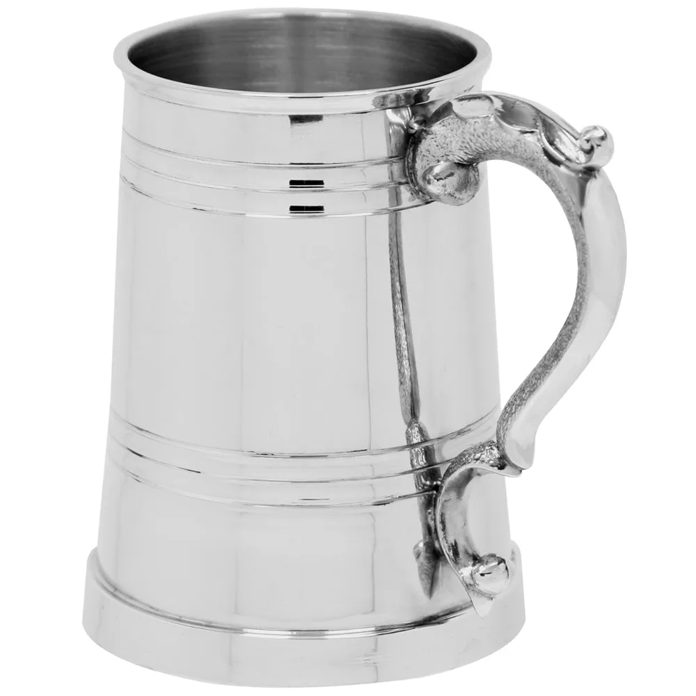 1 Pint* Pewter Beer Mug Tankard With Ornate Handle