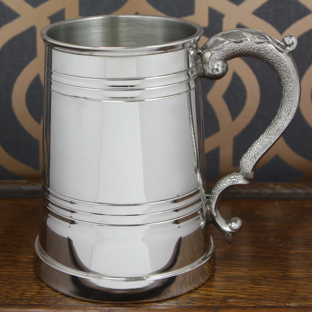 1 Pint* Pewter Beer Mug Tankard With Ornate Handle