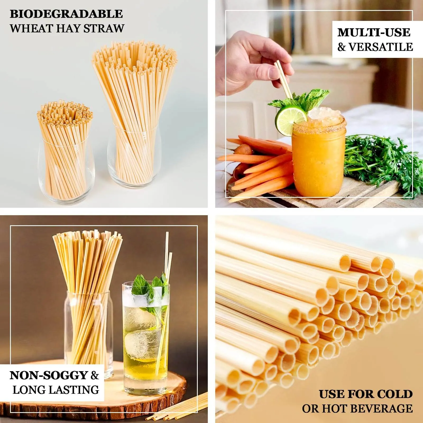 100 Pack Compostable Plant Based Disposable 100% Plastic FREE Straws, Eco-Friendly 9" Wheat Drinking Straws