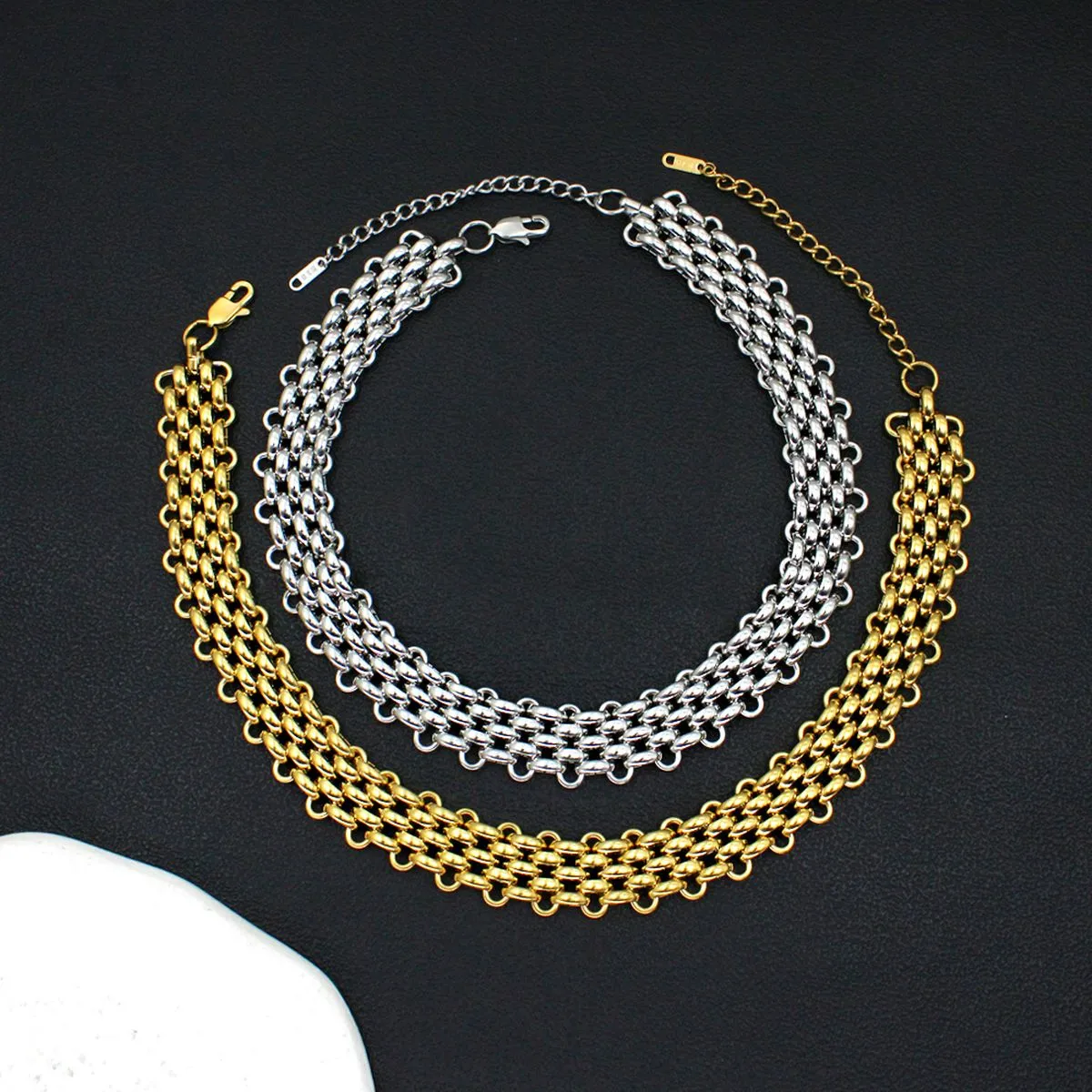 18K Gold Anti Tarnish Stainless Steel Choker Chain Necklace For Women