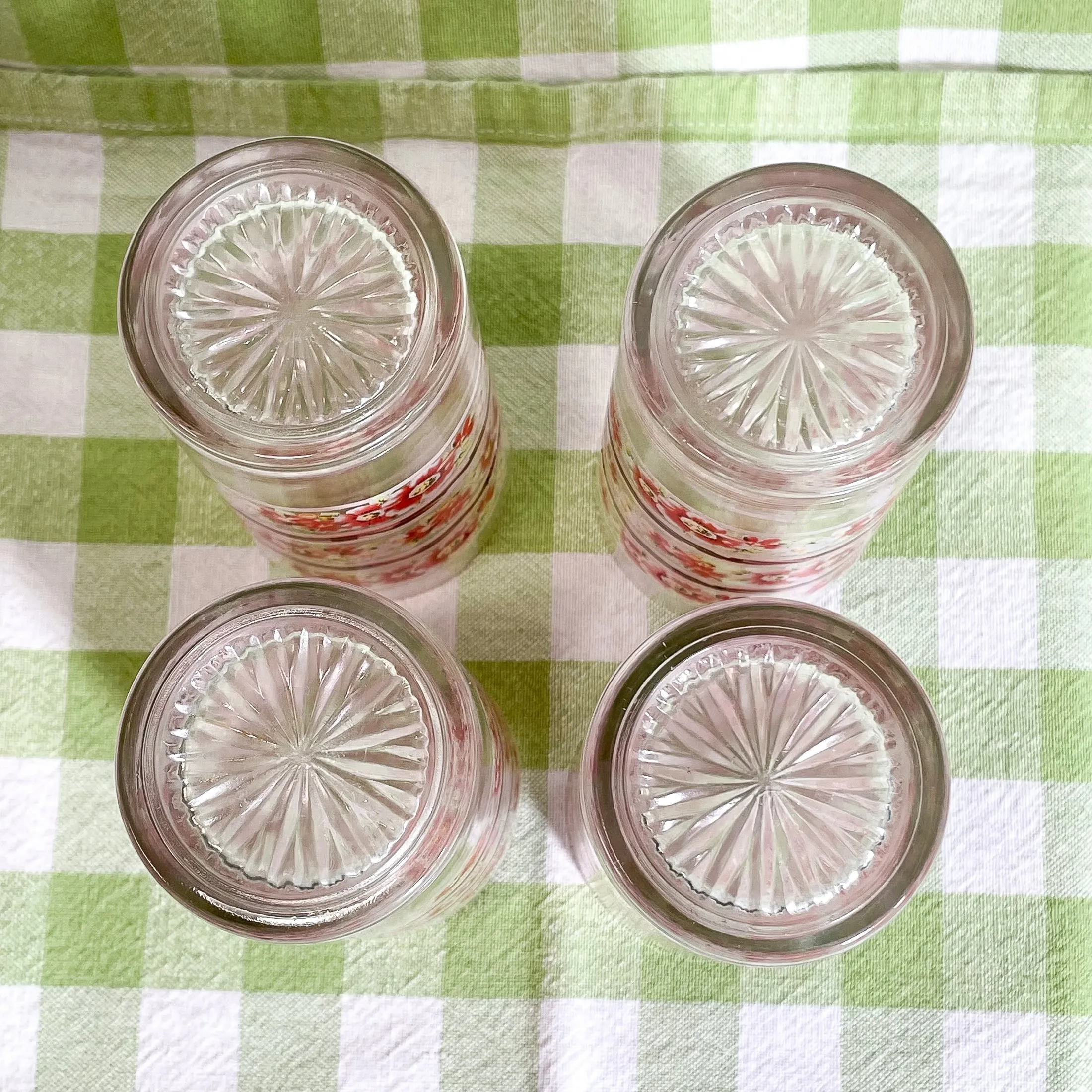 4 Vintage Flower Print Small Drinking Glasses, Set of 4 Juice Glasses