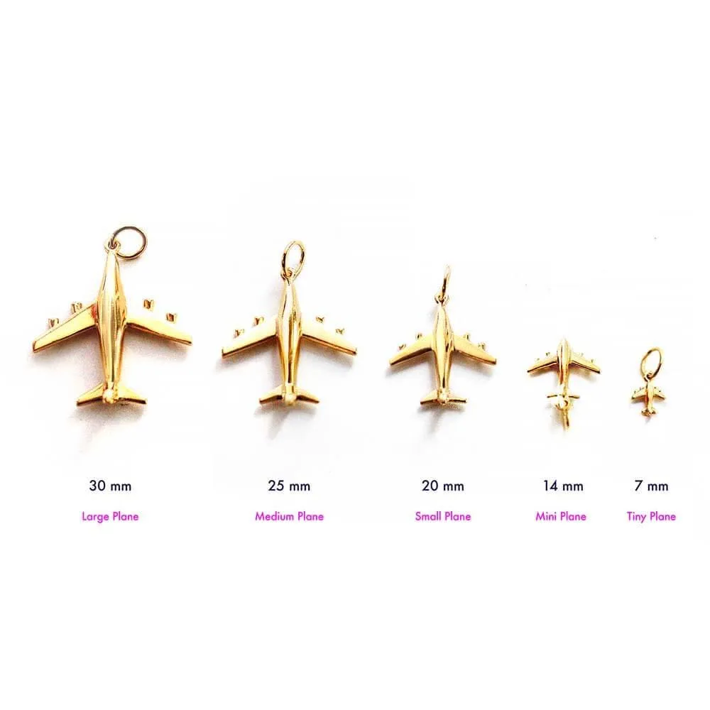 Airplane Charm Solid Gold Medium