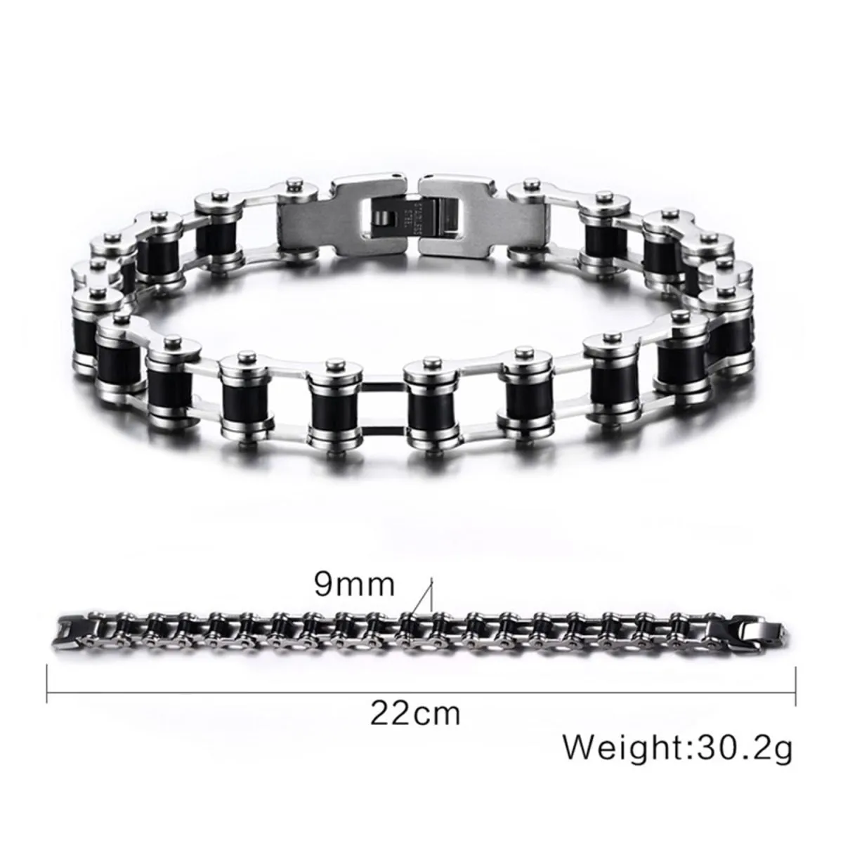 Bike Motor Cycle Chain Black Silver Stainless Steel Bracelet Men