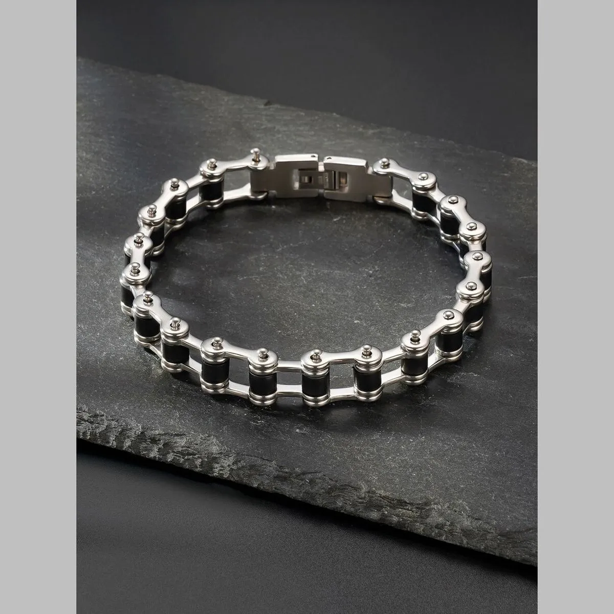 Bike Motor Cycle Chain Black Silver Stainless Steel Bracelet Men