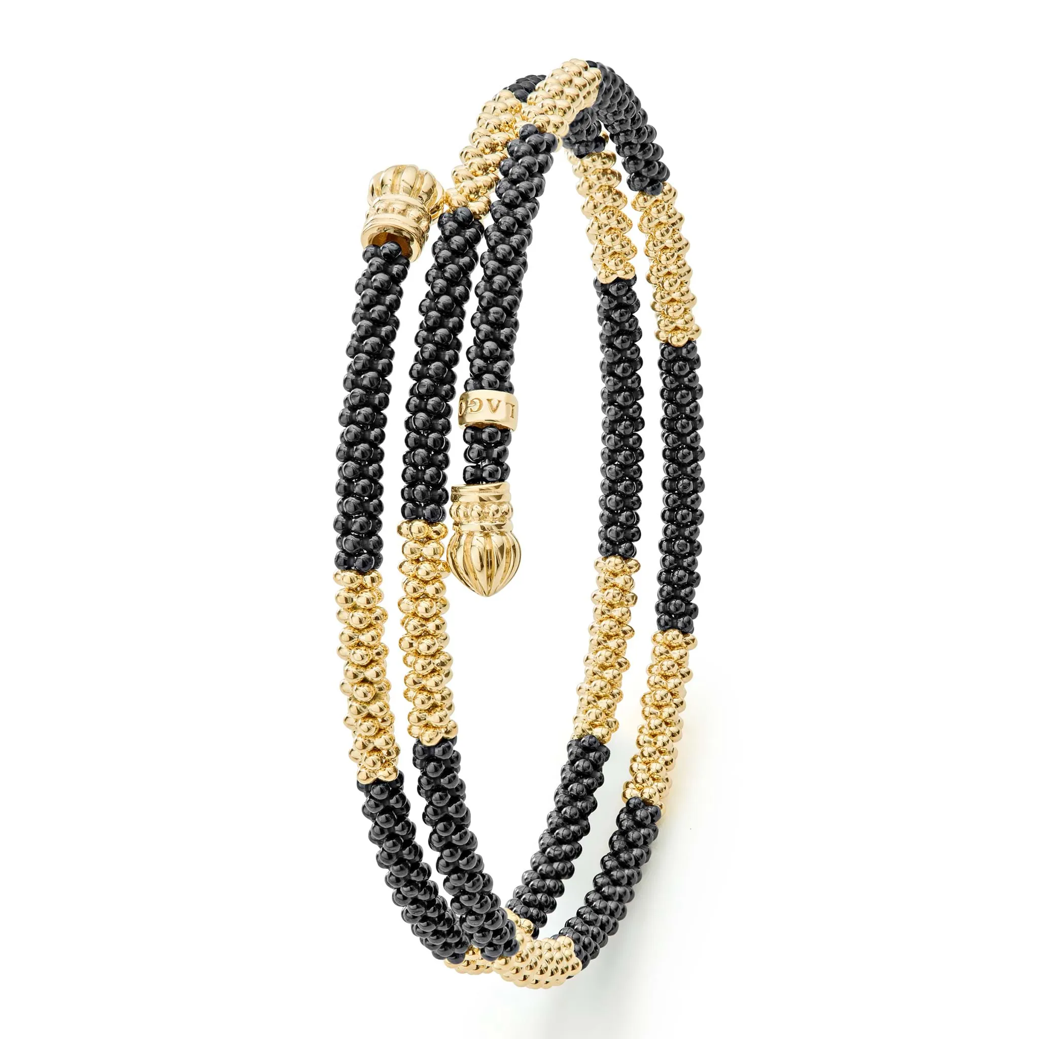 Black Caviar 18K Gold Large Station Ceramic Wrap Bracelet | 3mm