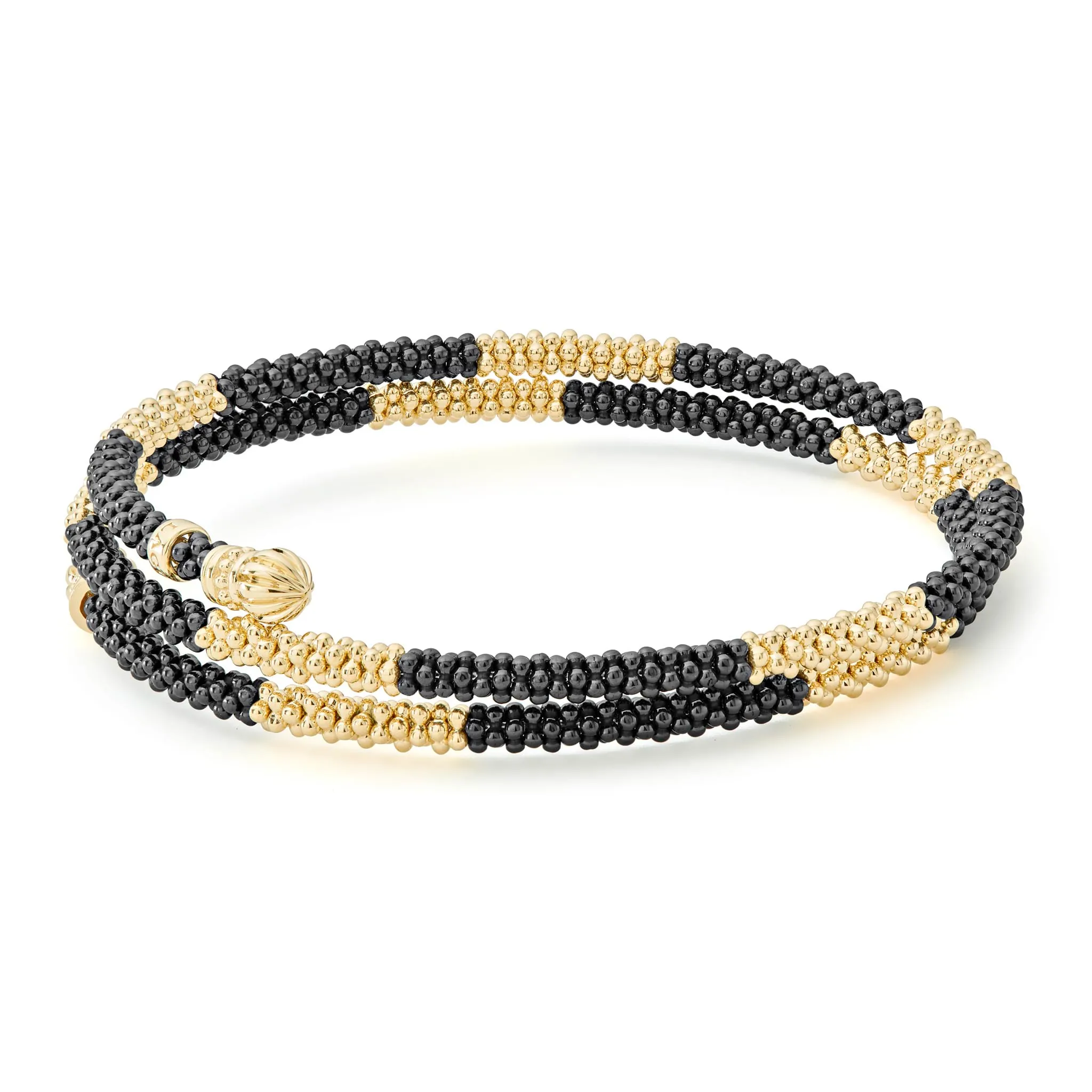 Black Caviar 18K Gold Large Station Ceramic Wrap Bracelet | 3mm