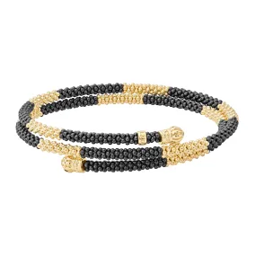 Black Caviar 18K Gold Large Station Ceramic Wrap Bracelet | 3mm