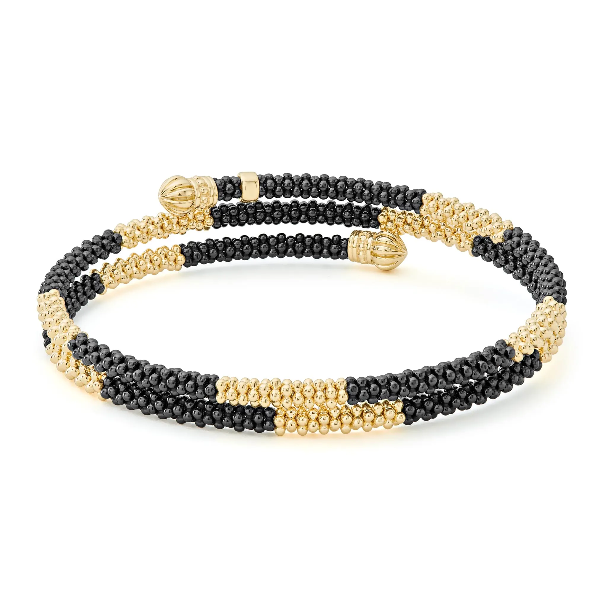 Black Caviar 18K Gold Large Station Ceramic Wrap Bracelet | 3mm