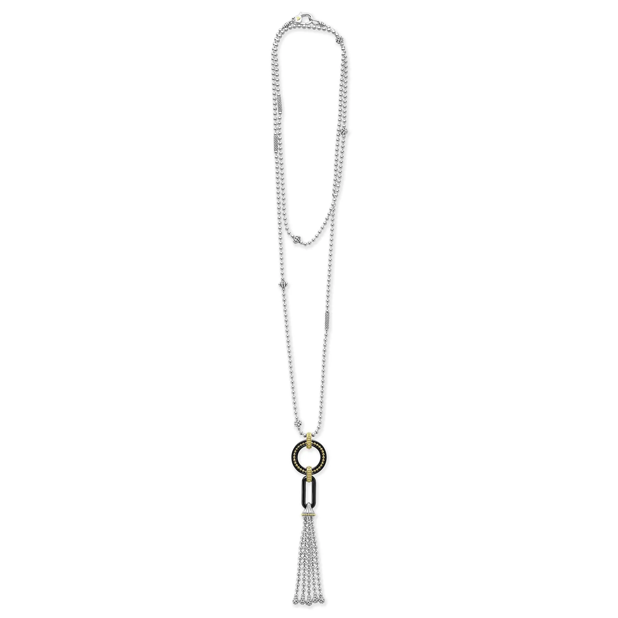 Black Caviar Two-Tone Black Ceramic Tassel Pendant Necklace