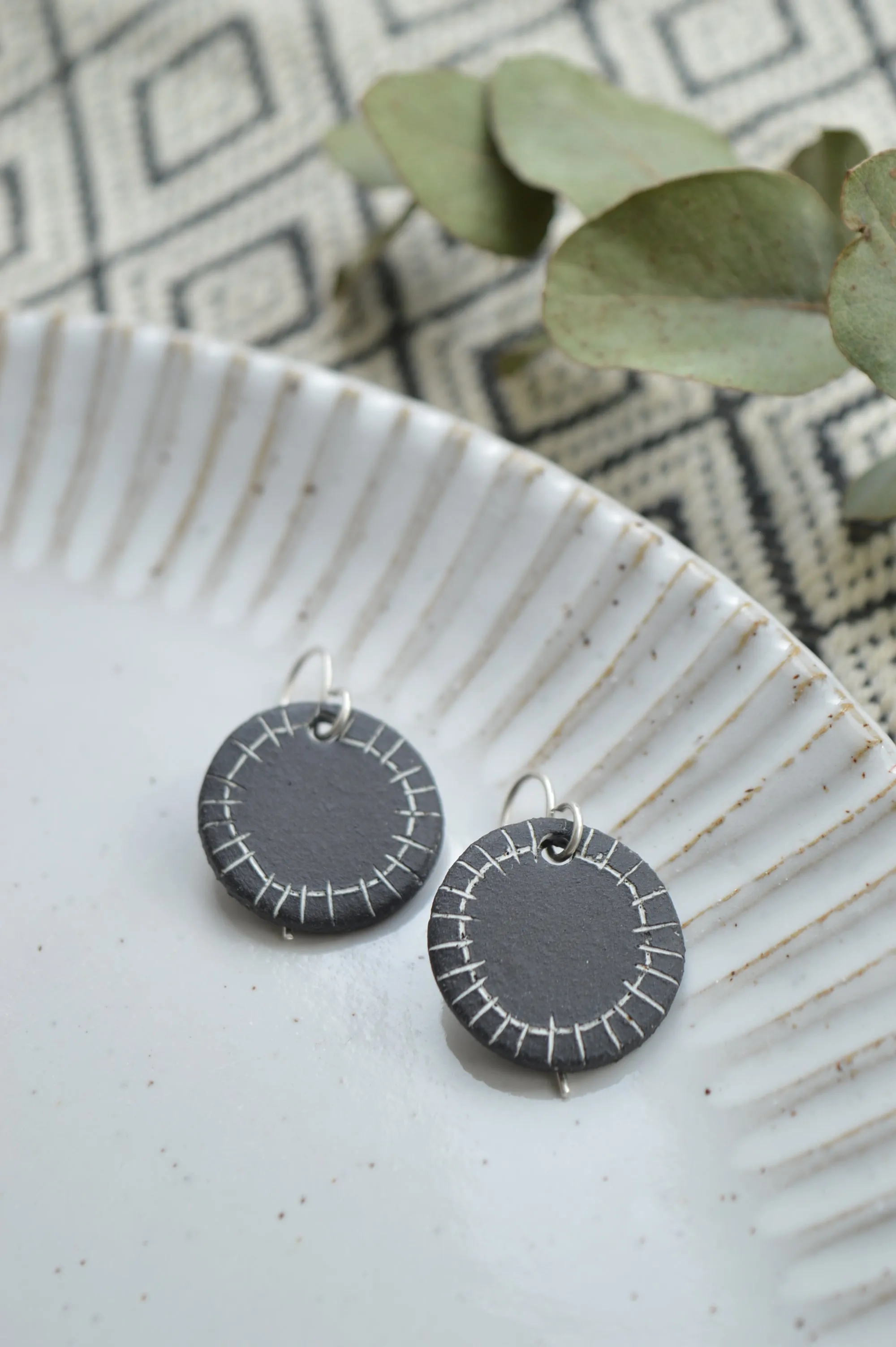 Black clay earrings No. 2