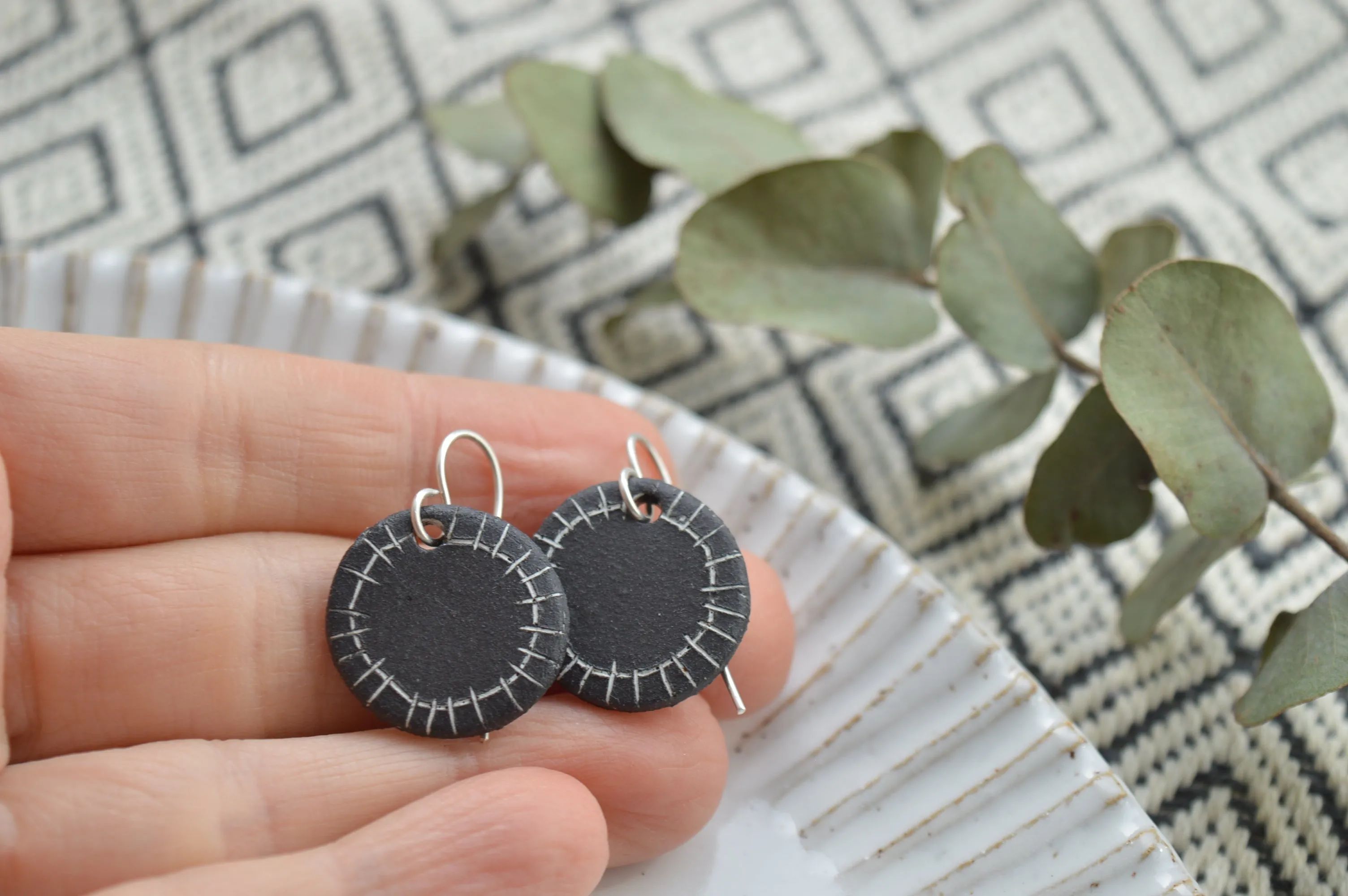 Black clay earrings No. 2