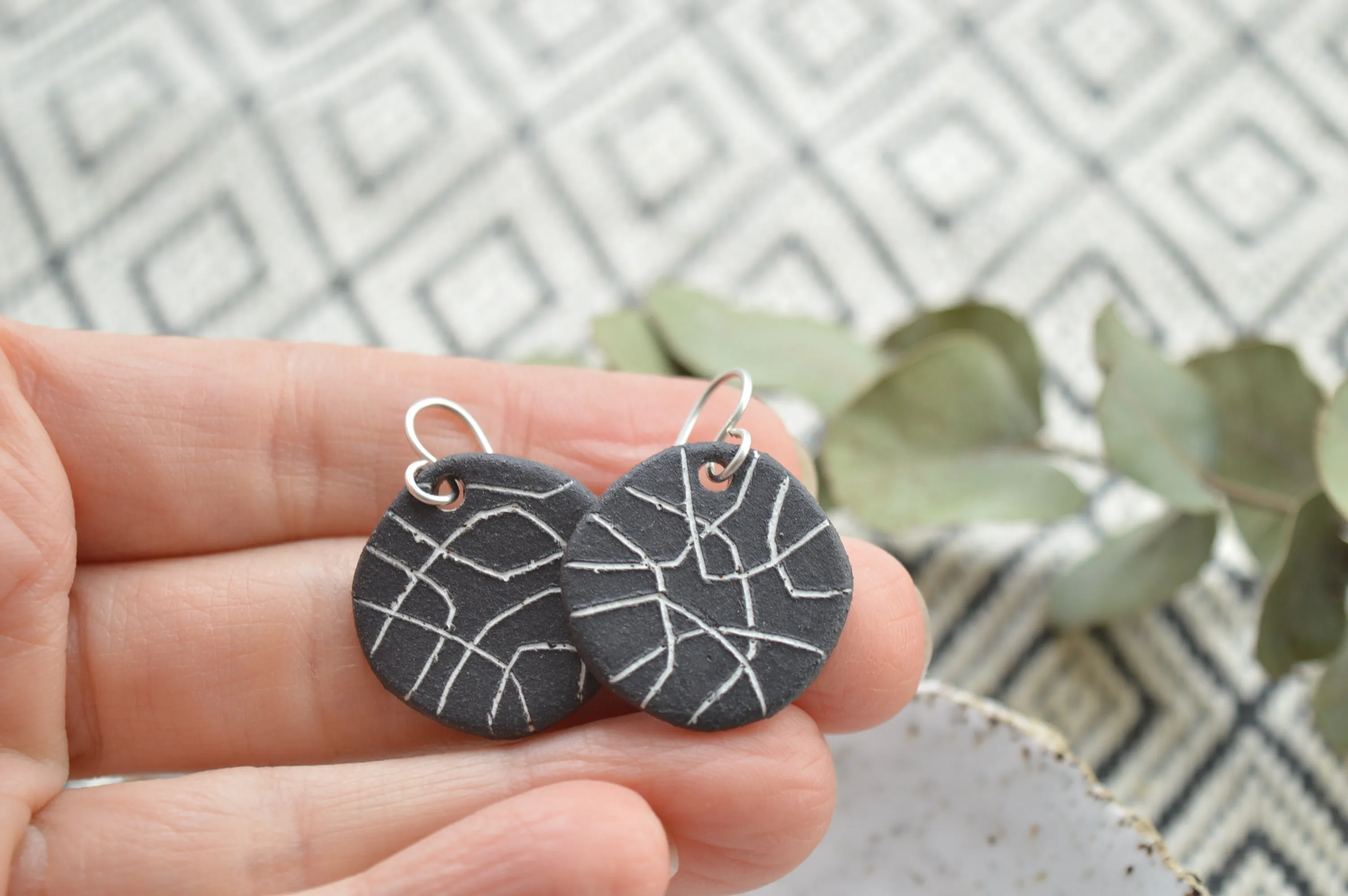 Black clay earrings No. 4