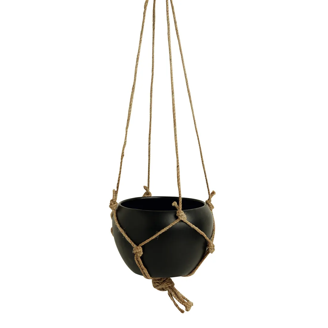 'Black Goblet' Metal Handpainted Hanging Planter Pot with Jute