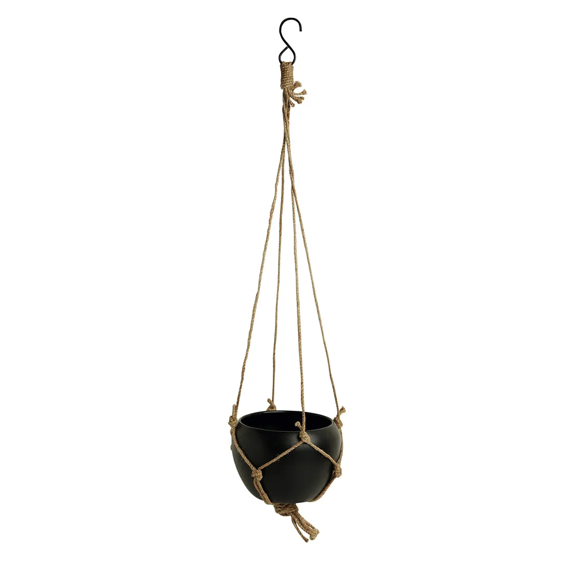 'Black Goblet' Metal Handpainted Hanging Planter Pot with Jute