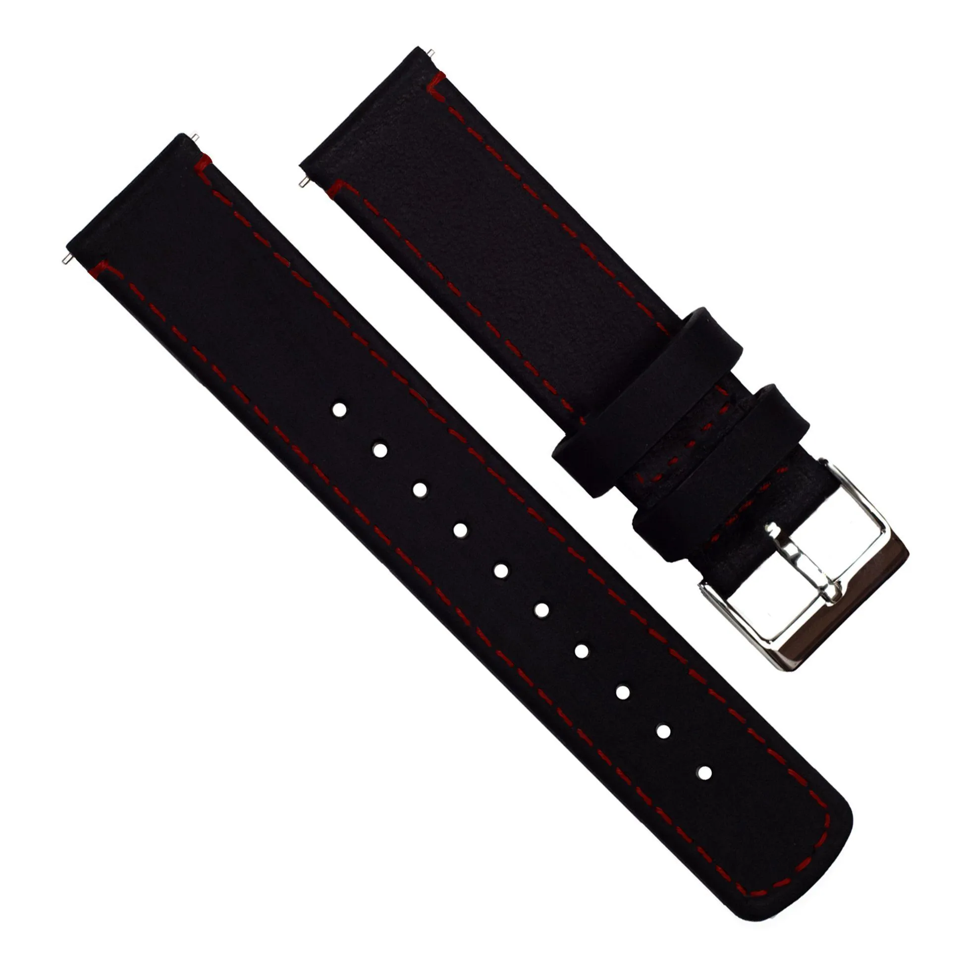 Black Leather Crimson Red Stitching Watch Band (16mm SALE)