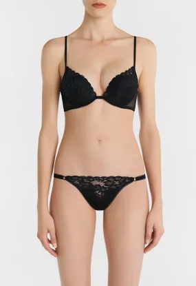 Black Push up Bra in Stretch Tulle and Leavers Lace