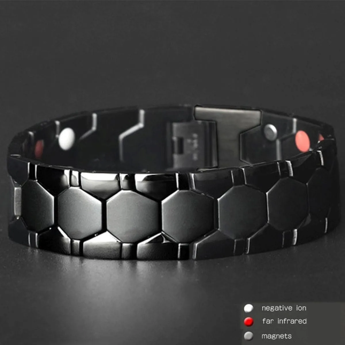 Black Stainless Steel Magnet Health Care Therapy Bio Energy Bracelet