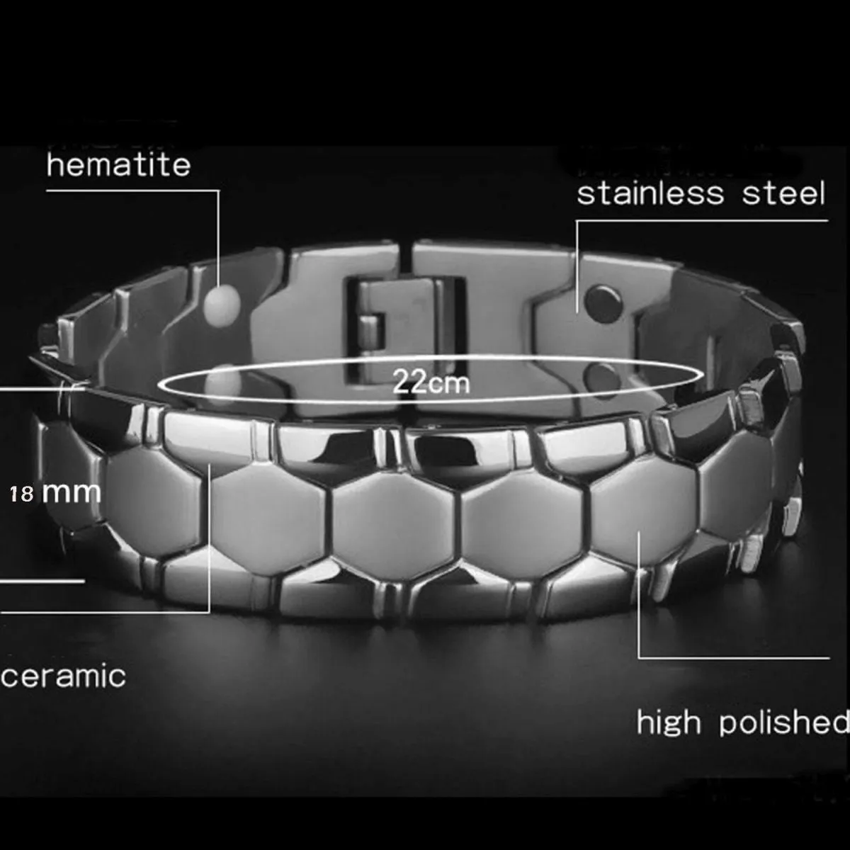 Black Stainless Steel Magnet Health Care Therapy Bio Energy Bracelet