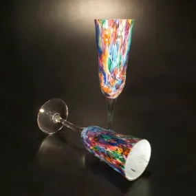 Champagne Glasses Shown In Rainbow Frit by The Glass Forge Two-piece set