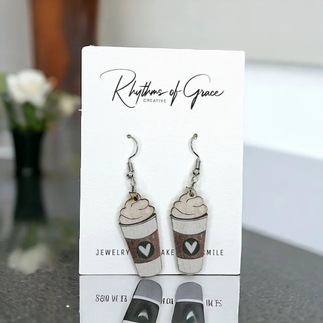 Coffee Earrings - Caffeine Addict, Coffee Accessories, Cup of Java, Cold Brew, Teacher Earrings