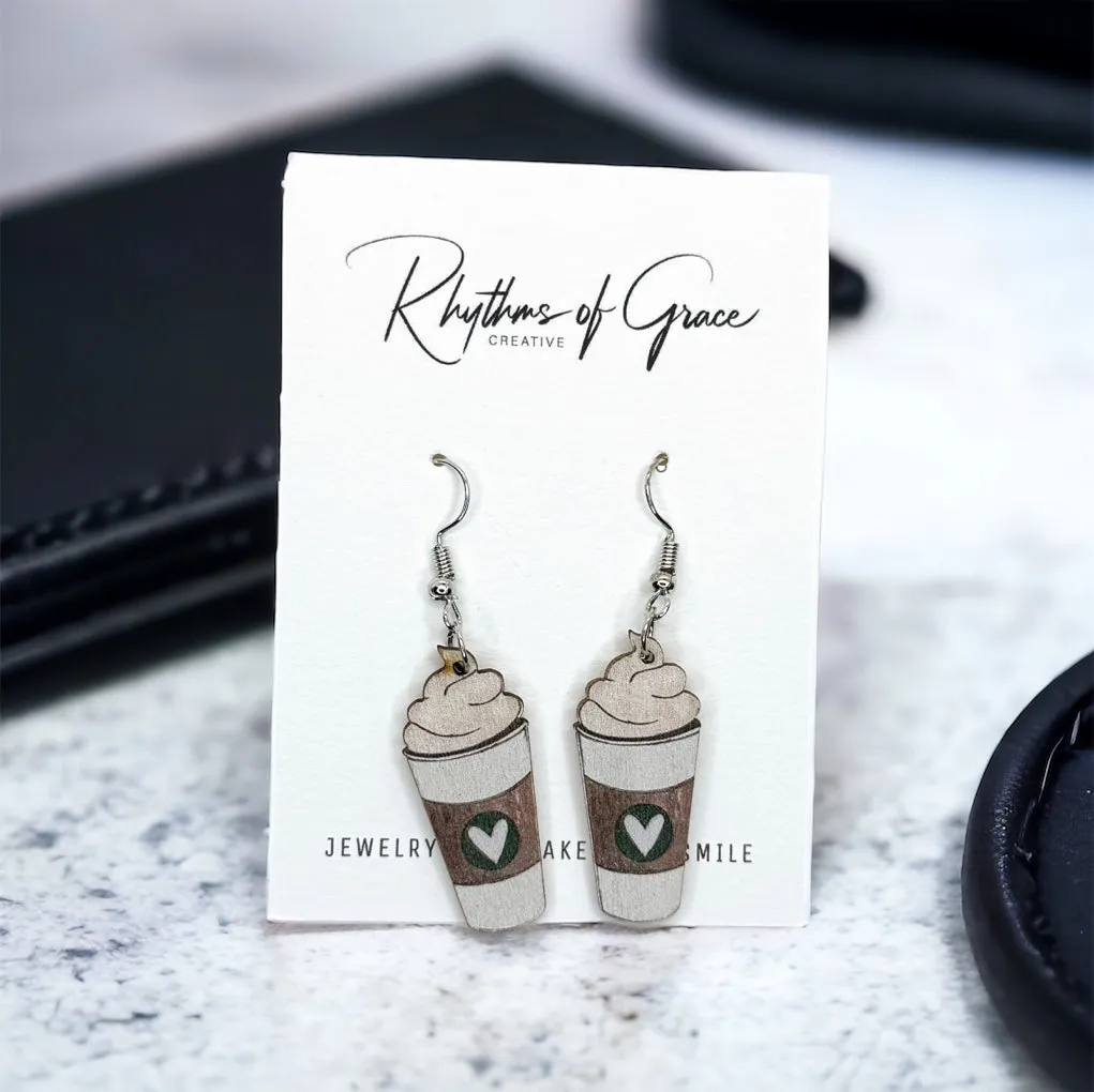 Coffee Earrings - Caffeine Addict, Coffee Accessories, Cup of Java, Cold Brew, Teacher Earrings