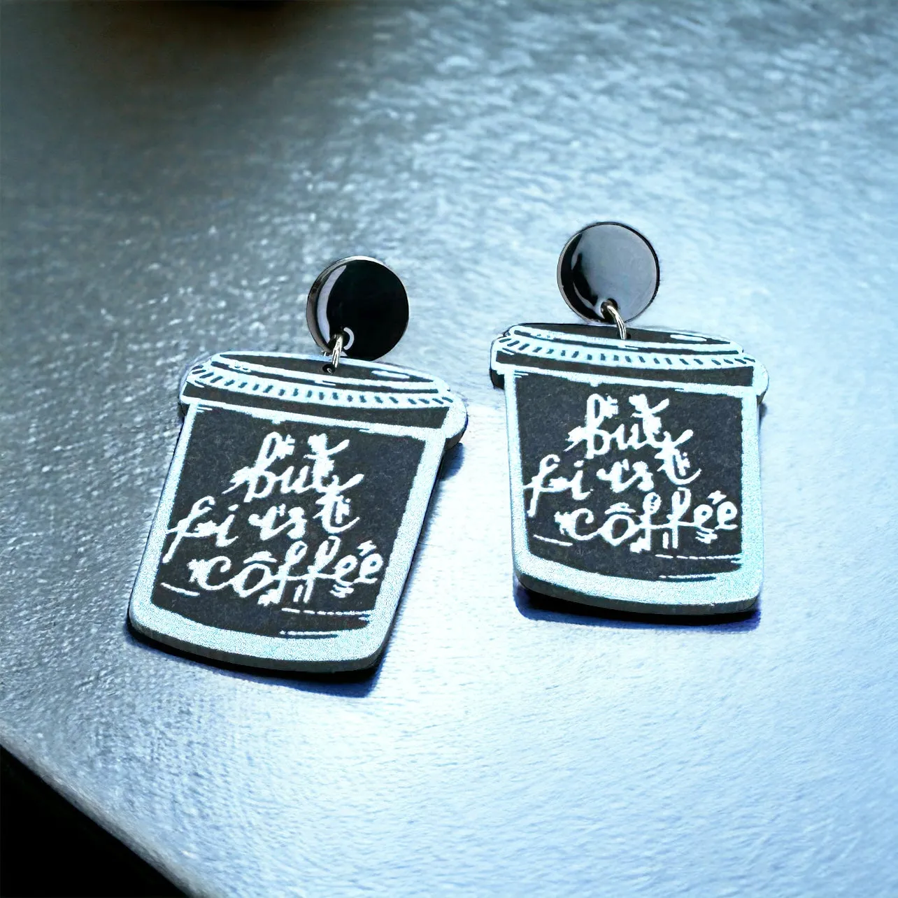 Coffee Earrings - Caffeine Addict, Coffee Accessories, Cup of Java, Cold Brew, Teacher Earrings