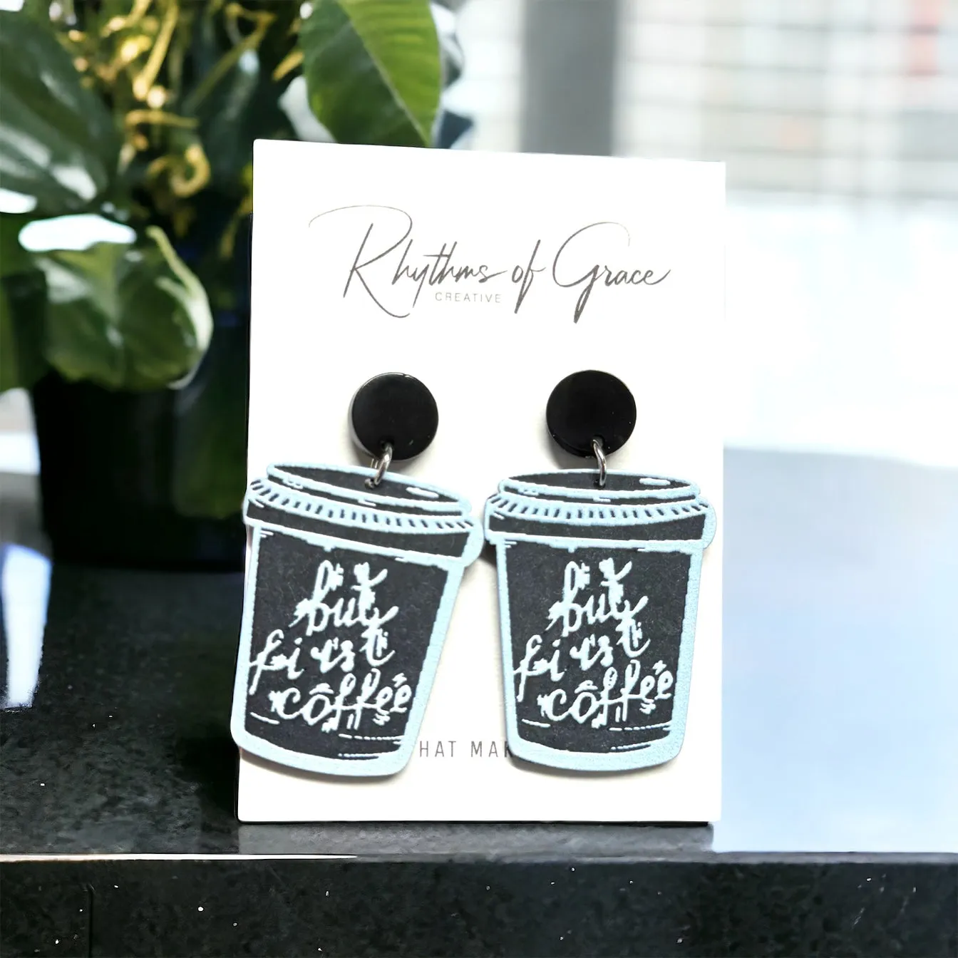 Coffee Earrings - Caffeine Addict, Coffee Accessories, Cup of Java, Cold Brew, Teacher Earrings