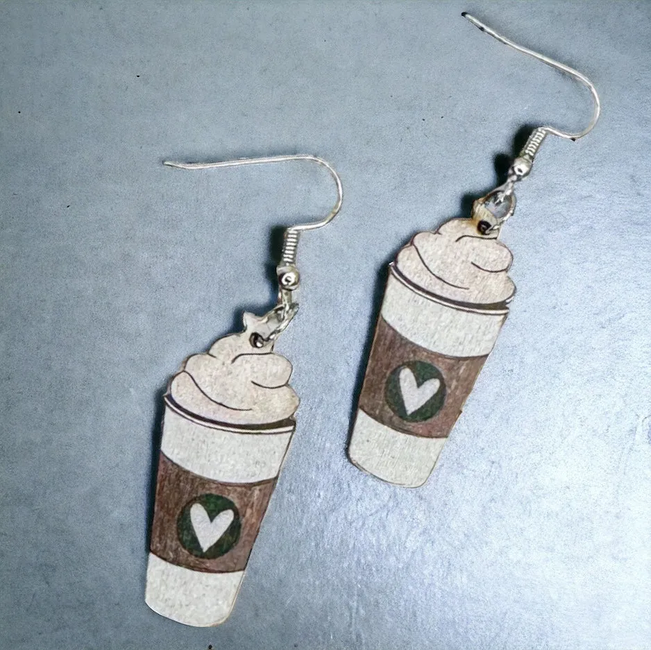 Coffee Earrings - Caffeine Addict, Coffee Accessories, Cup of Java, Cold Brew, Teacher Earrings