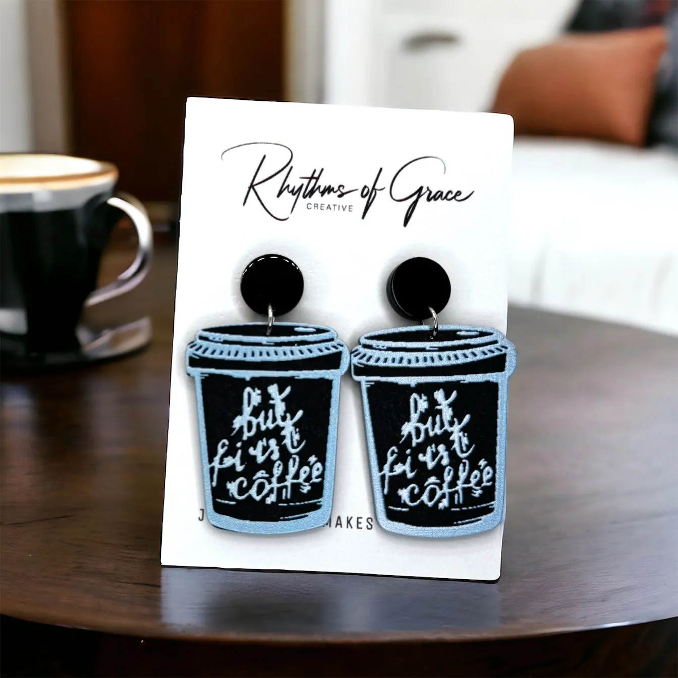 Coffee Earrings - Caffeine Addict, Coffee Accessories, Cup of Java, Cold Brew, Teacher Earrings