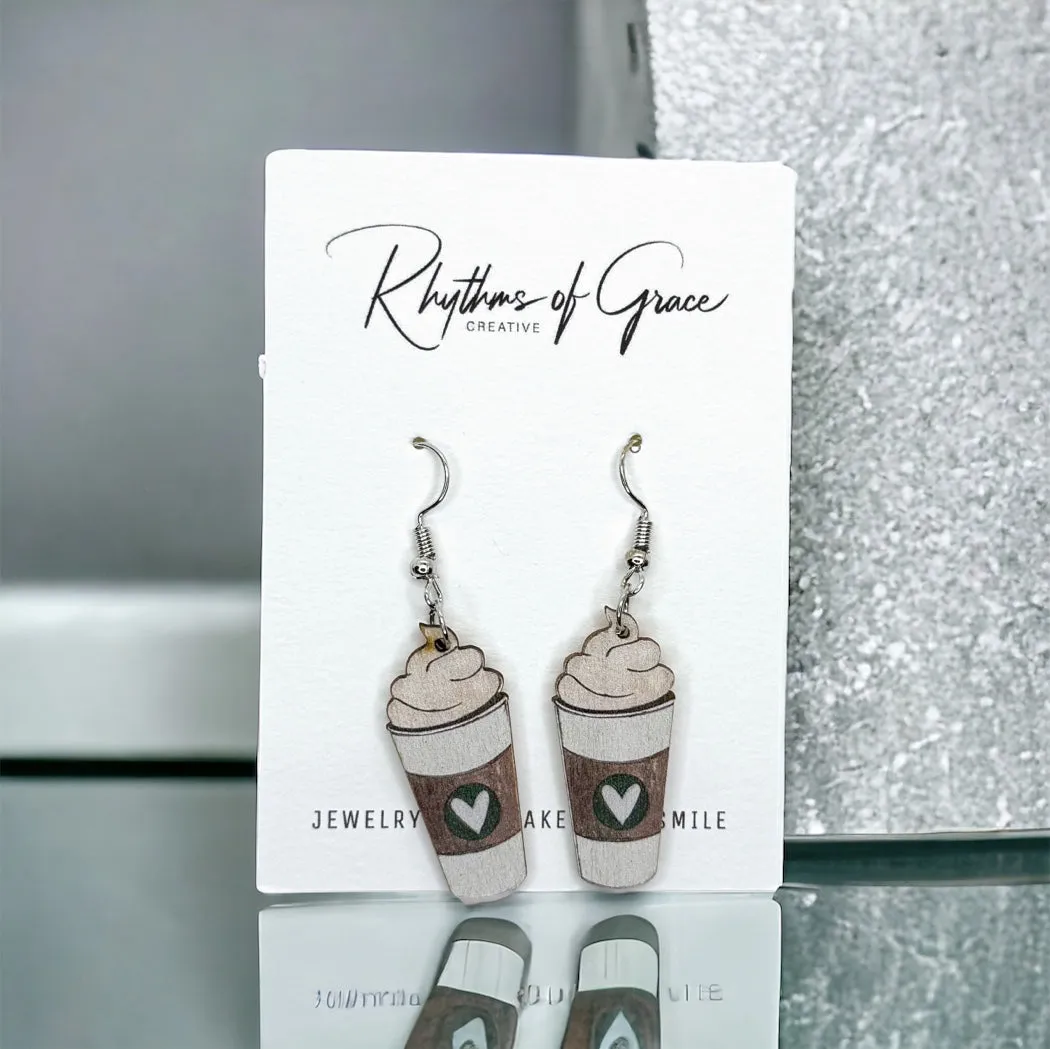 Coffee Earrings - Caffeine Addict, Coffee Accessories, Cup of Java, Cold Brew, Teacher Earrings