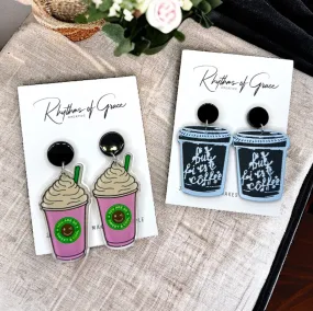 Coffee Earrings - Caffeine Addict, Coffee Accessories, Cup of Java, Cold Brew, Teacher Earrings