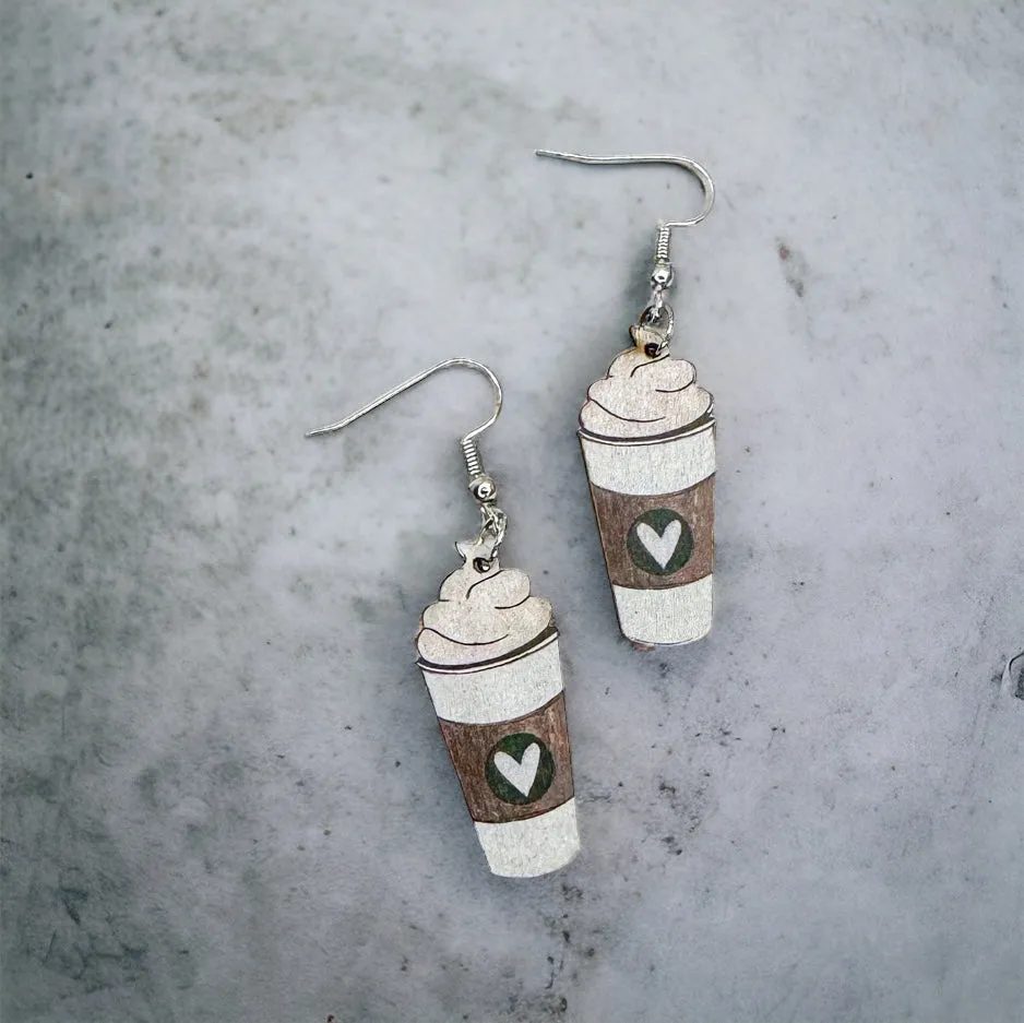 Coffee Earrings - Caffeine Addict, Coffee Accessories, Cup of Java, Cold Brew, Teacher Earrings