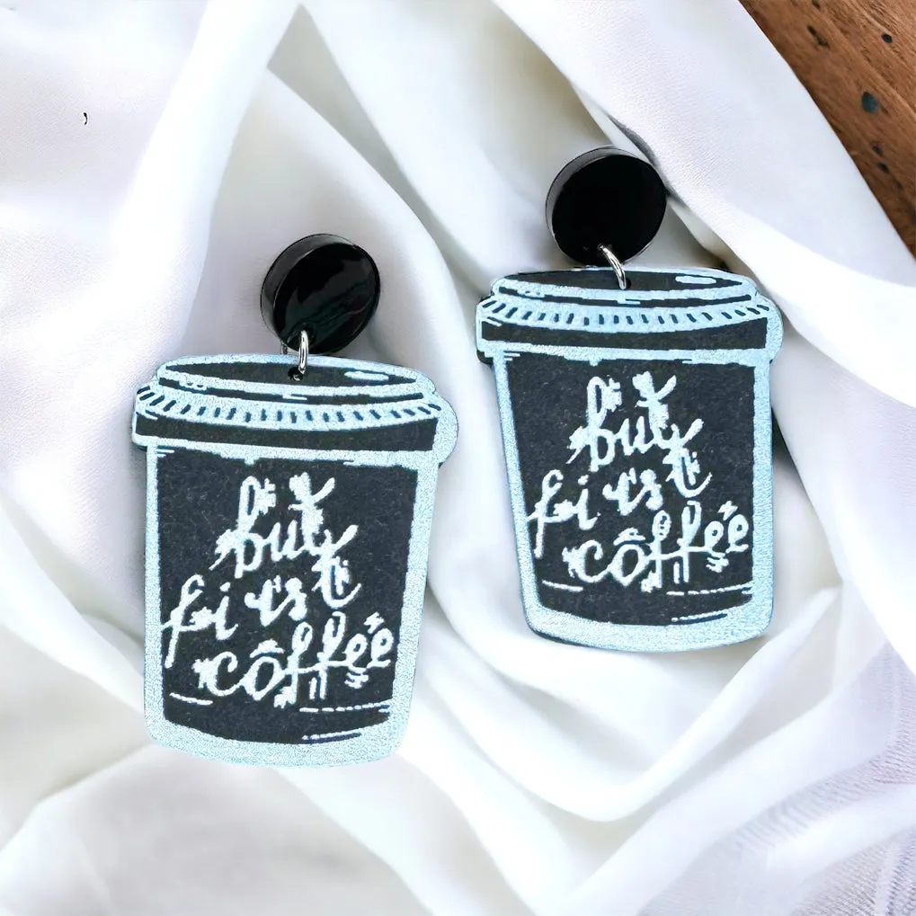 Coffee Earrings - Caffeine Addict, Coffee Accessories, Cup of Java, Cold Brew, Teacher Earrings