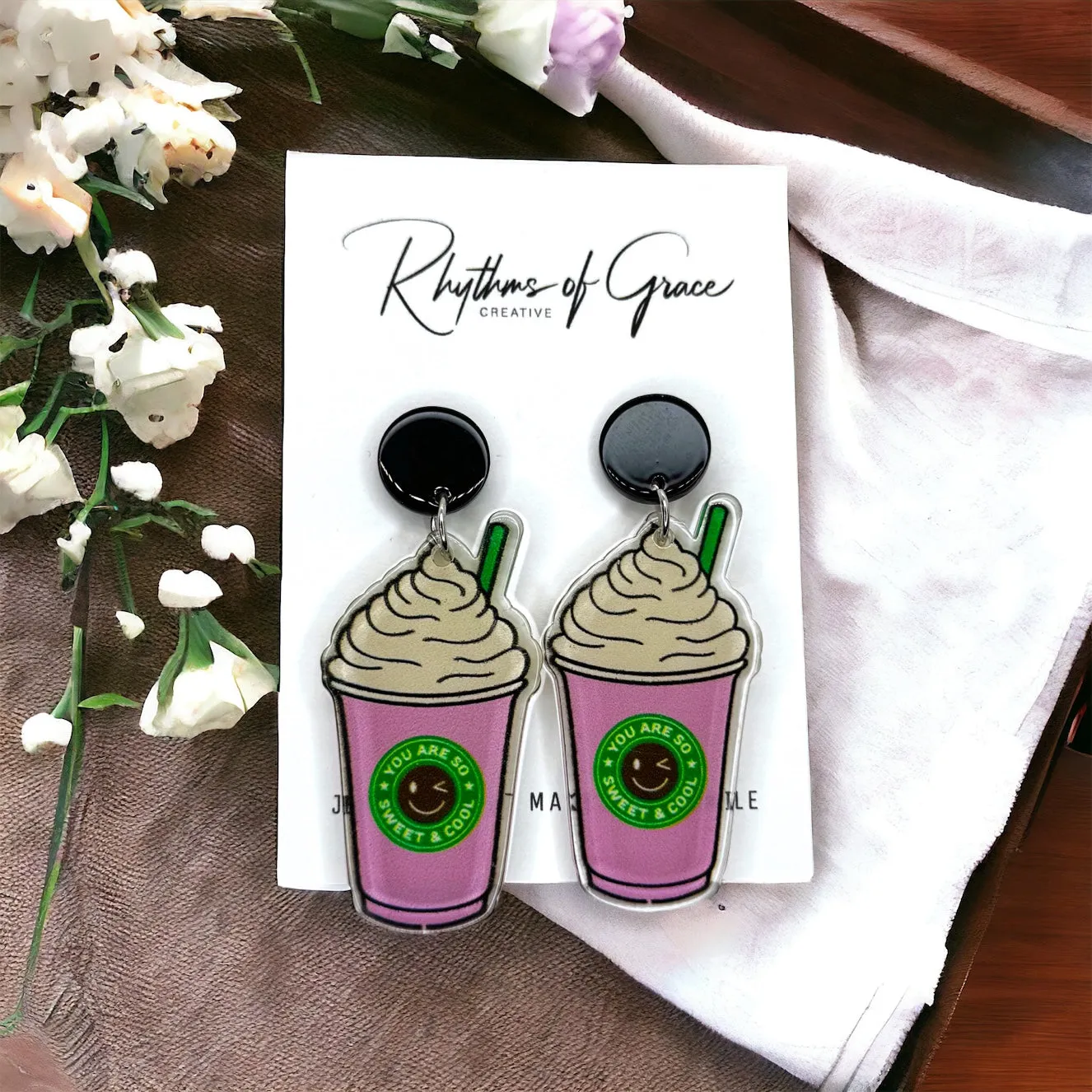 Coffee Earrings - Caffeine Addict, Coffee Accessories, Cup of Java, Cold Brew, Teacher Earrings