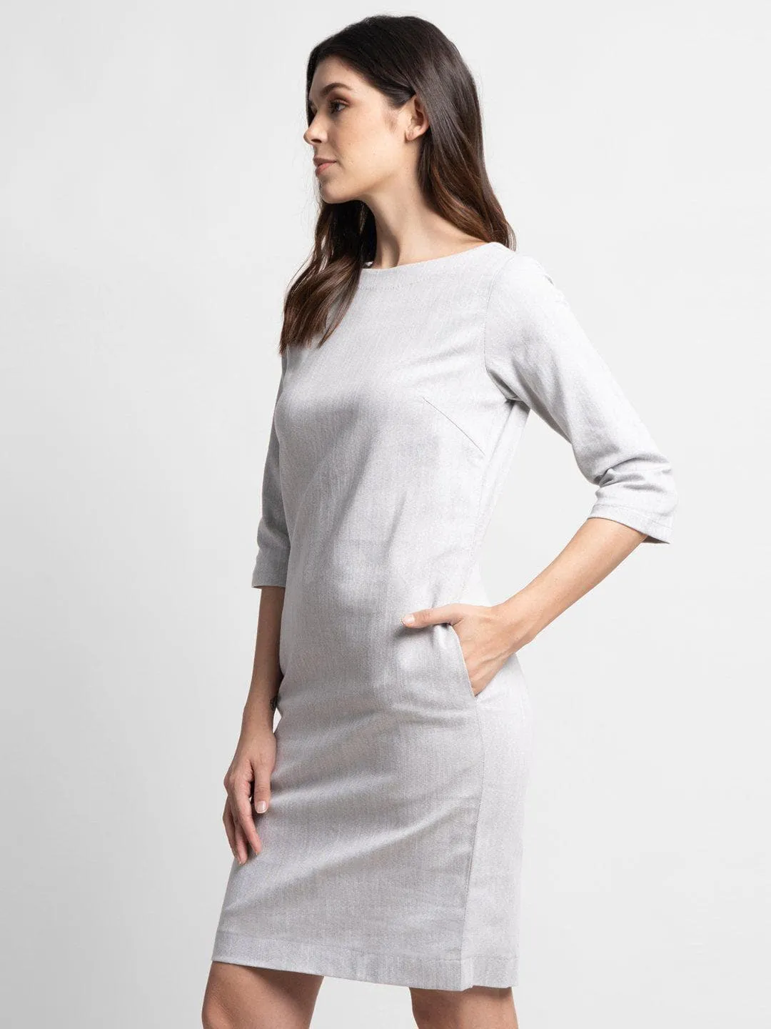 Cotton Stretch Sheath Dress - Cloud Grey