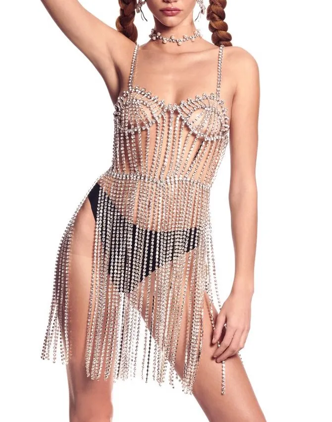 Crystal Bustier Fringe Dress