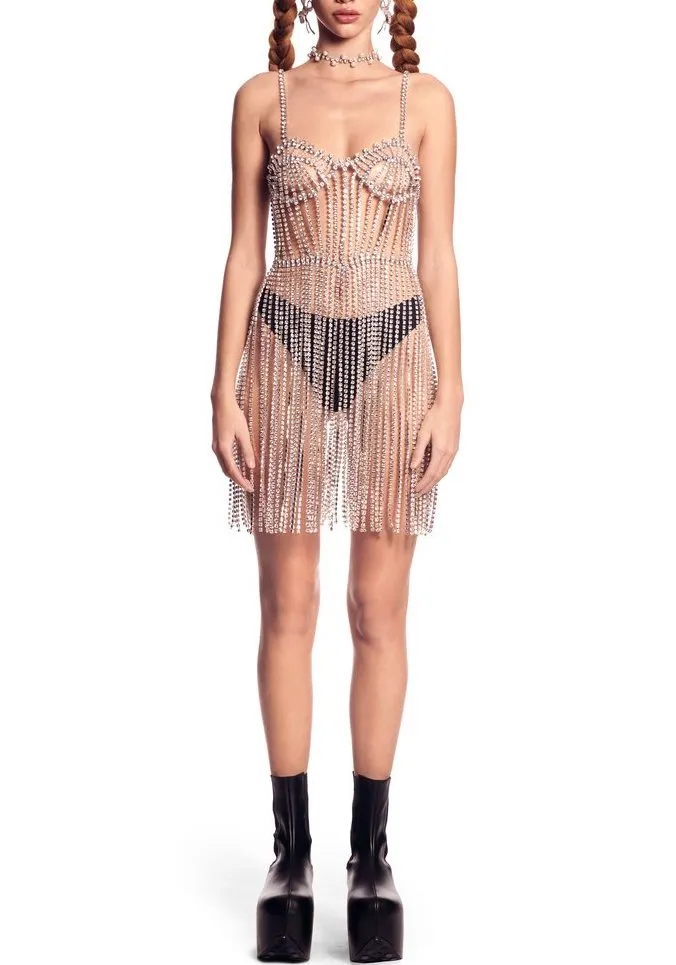 Crystal Bustier Fringe Dress