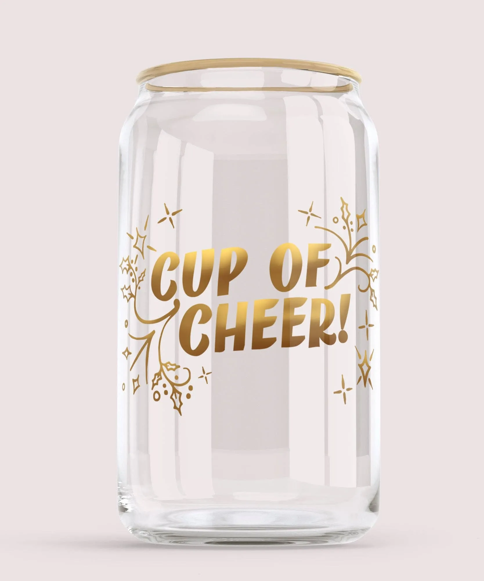 Cup of Cheer Gold 16 Oz Soda Can Glass