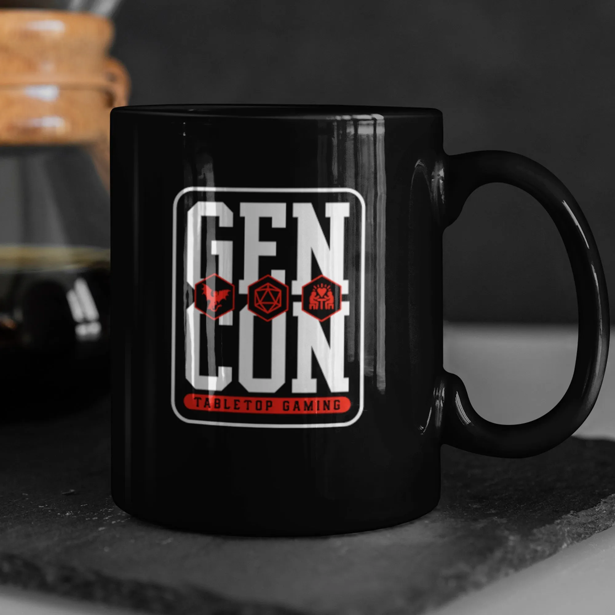 Gen Con Icons Black Glossy Mug