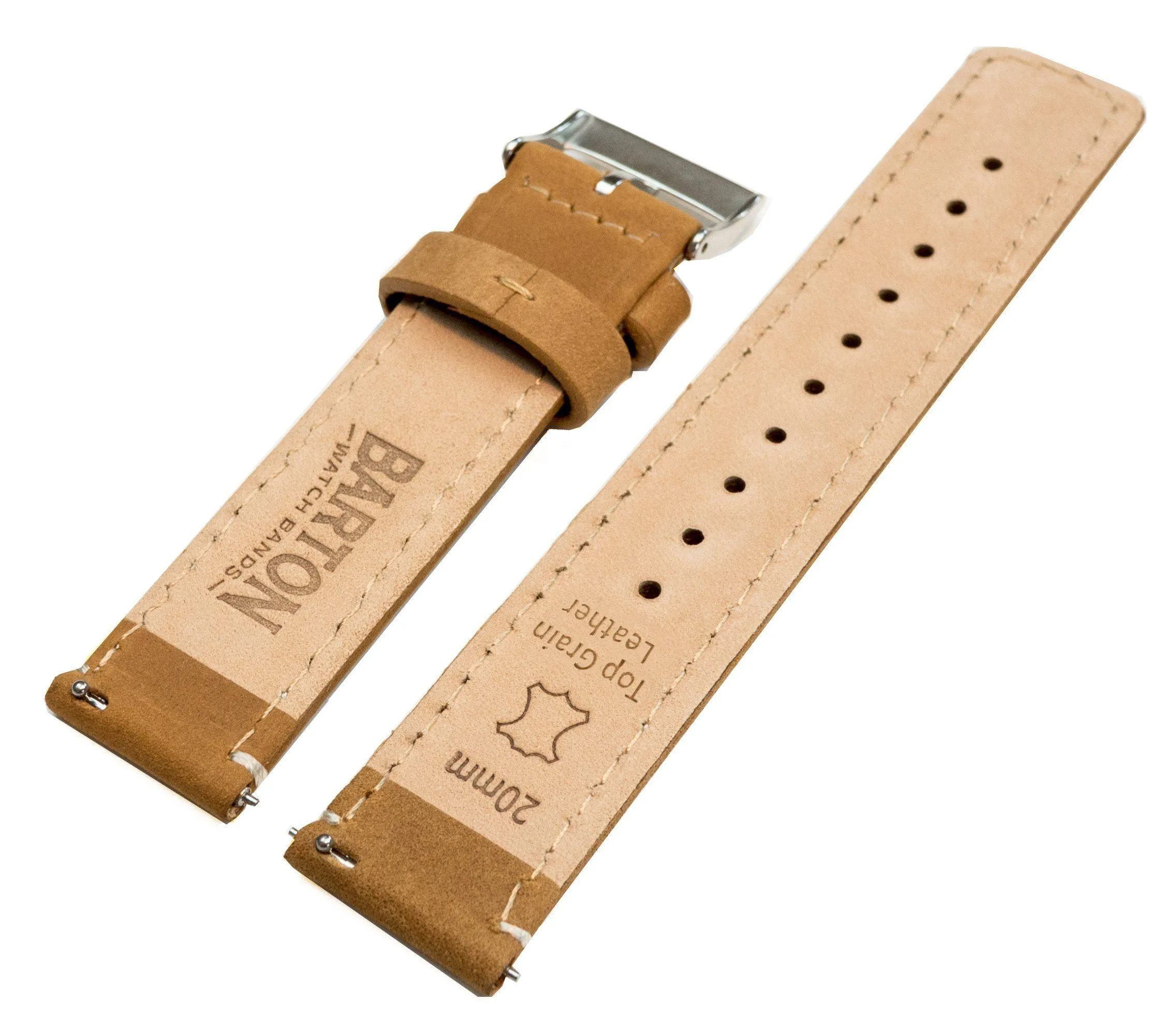 Gingerbread Leather White Stitching Quick Release Watch Band