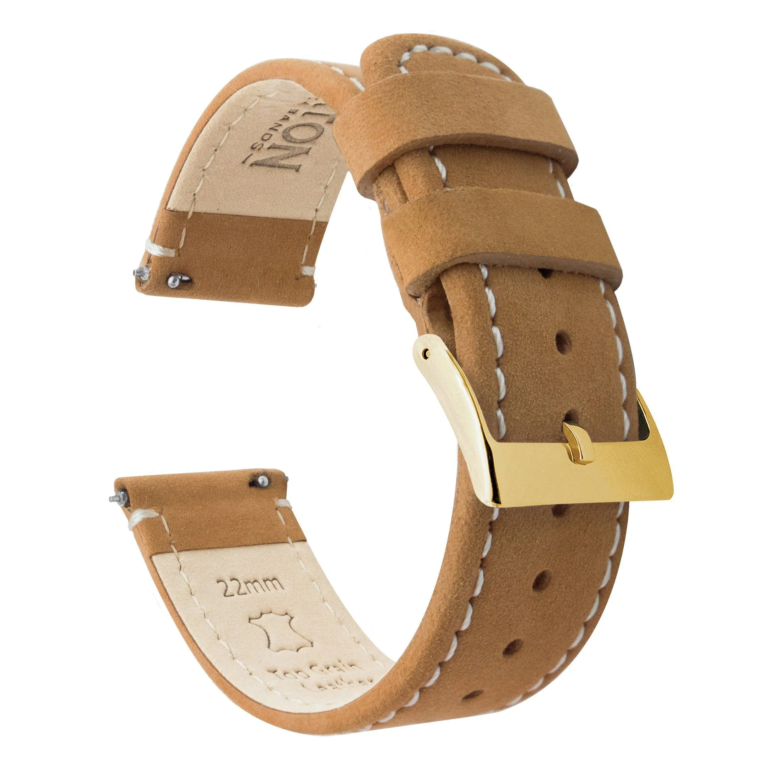 Gingerbread Leather White Stitching Quick Release Watch Band