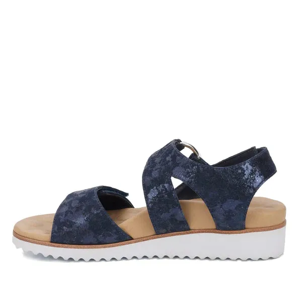 Huntley Sandal: Navy Metallic Drops Leather/Navy Nubuck I Walking Cradle