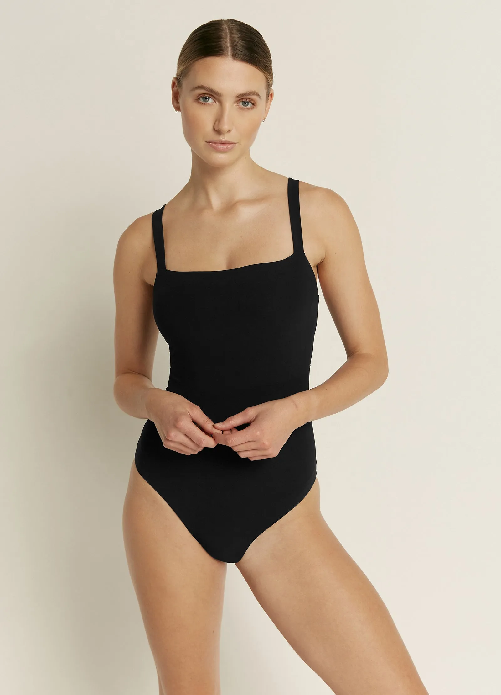 Jetset Square Neck Tank One Piece - Black