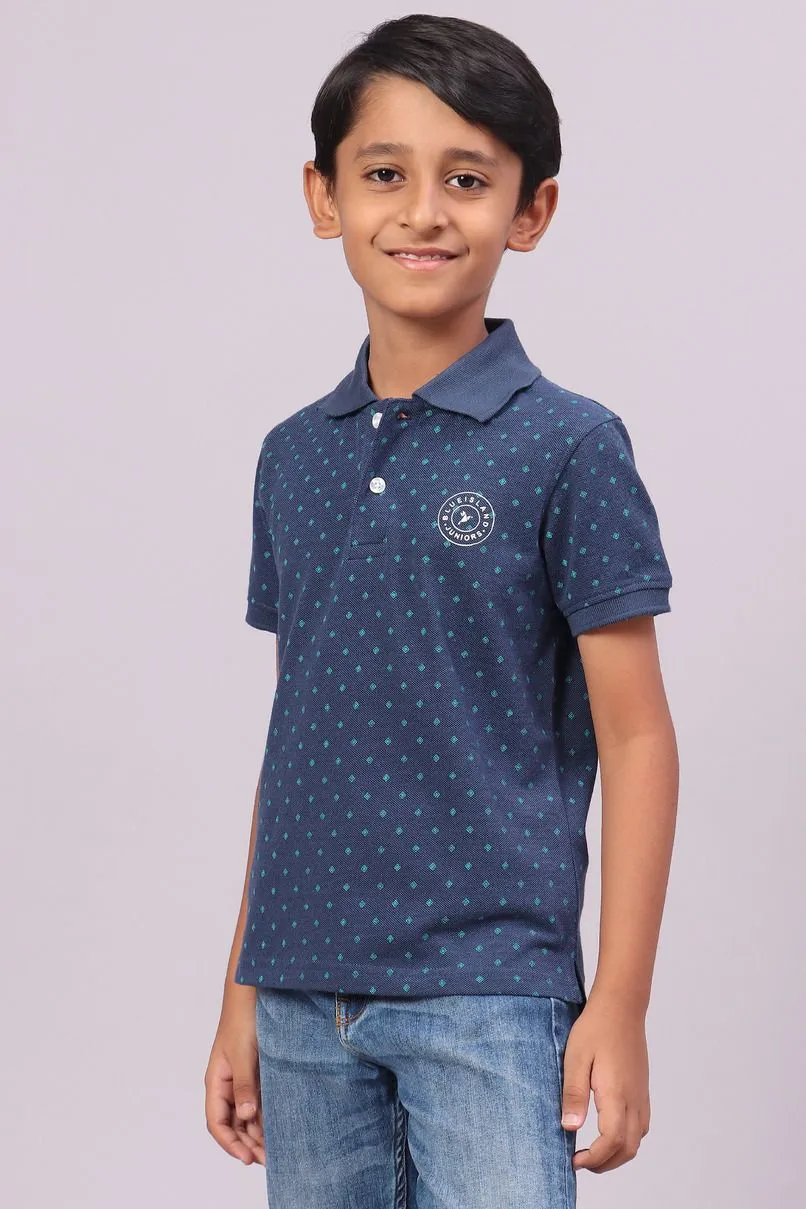 KIDS - Dusty Navy Print Tshirt - Stain Proof