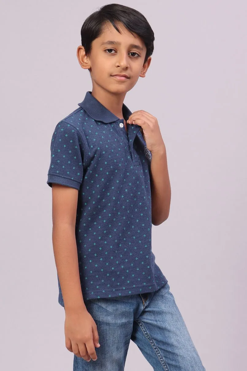 KIDS - Dusty Navy Print Tshirt - Stain Proof