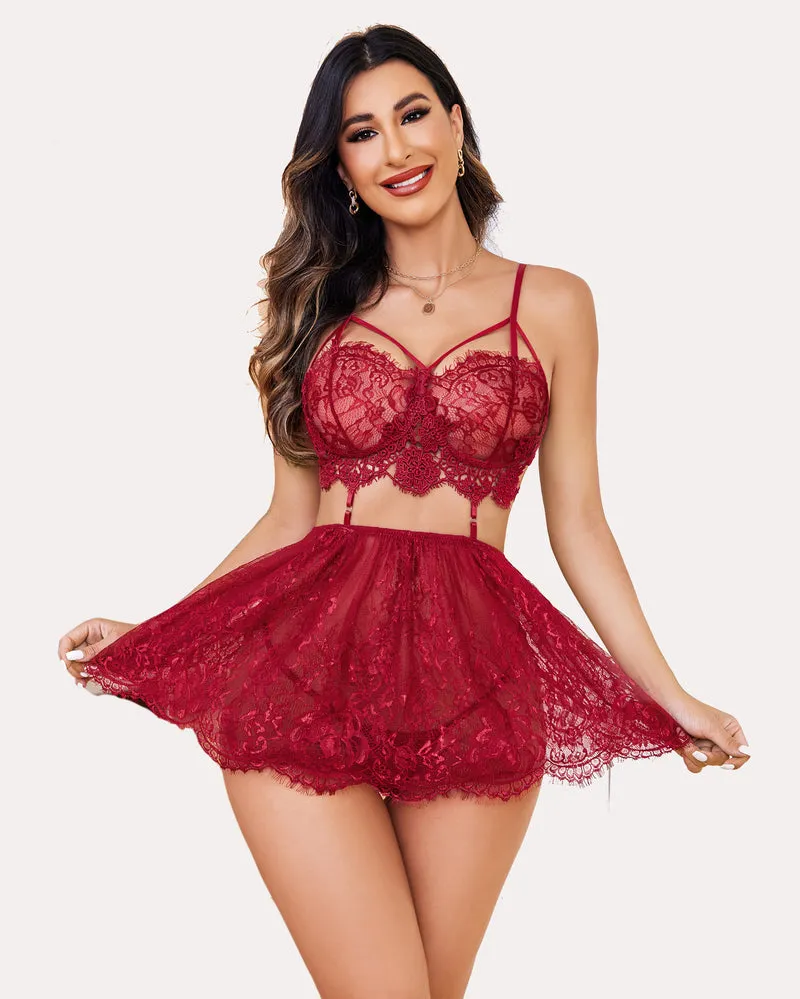 Lace Mesh Nightwear Chemise Nightie