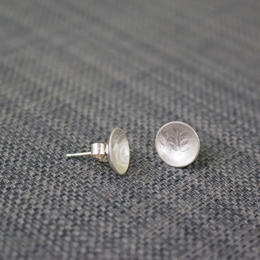 Leaf Cup Silver Stud Earrings