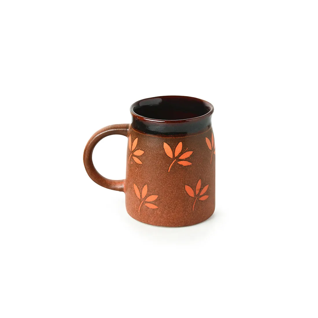 'Leaf Sips' Handpainted & Handglazed Studio Pottery Coffee & Tea Mug In Ceramic (400 ML, Microwave Safe)